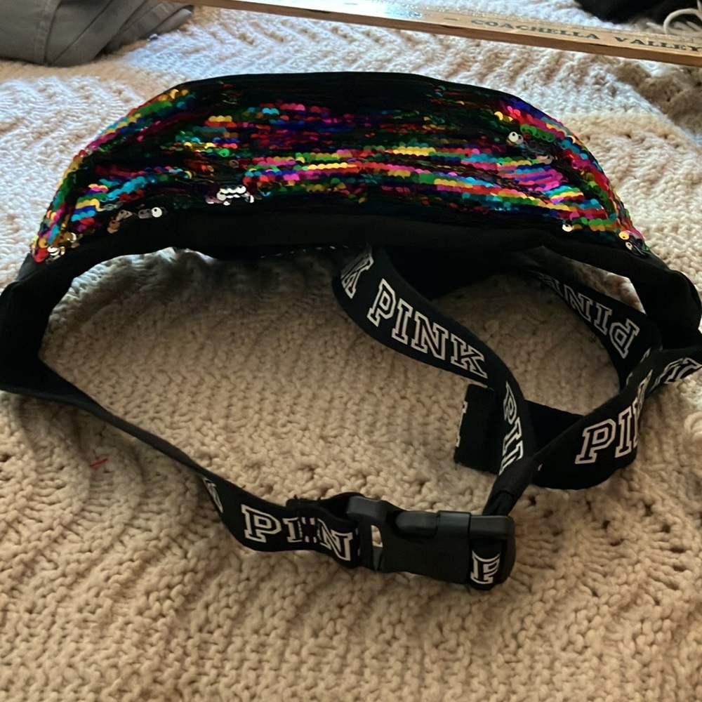 PINK Victoria's Secret rainbow sequins Fanny pack with dog charms - Picture 3 of 4